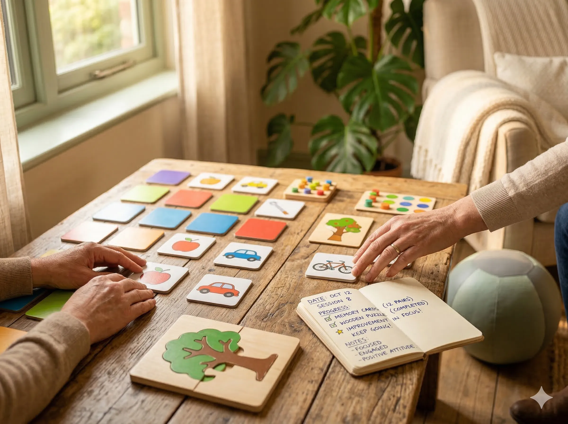 Ćwiczenia pamięciowe i koordynacyjne — puzzle i karty do rehabilitacji poznawczej