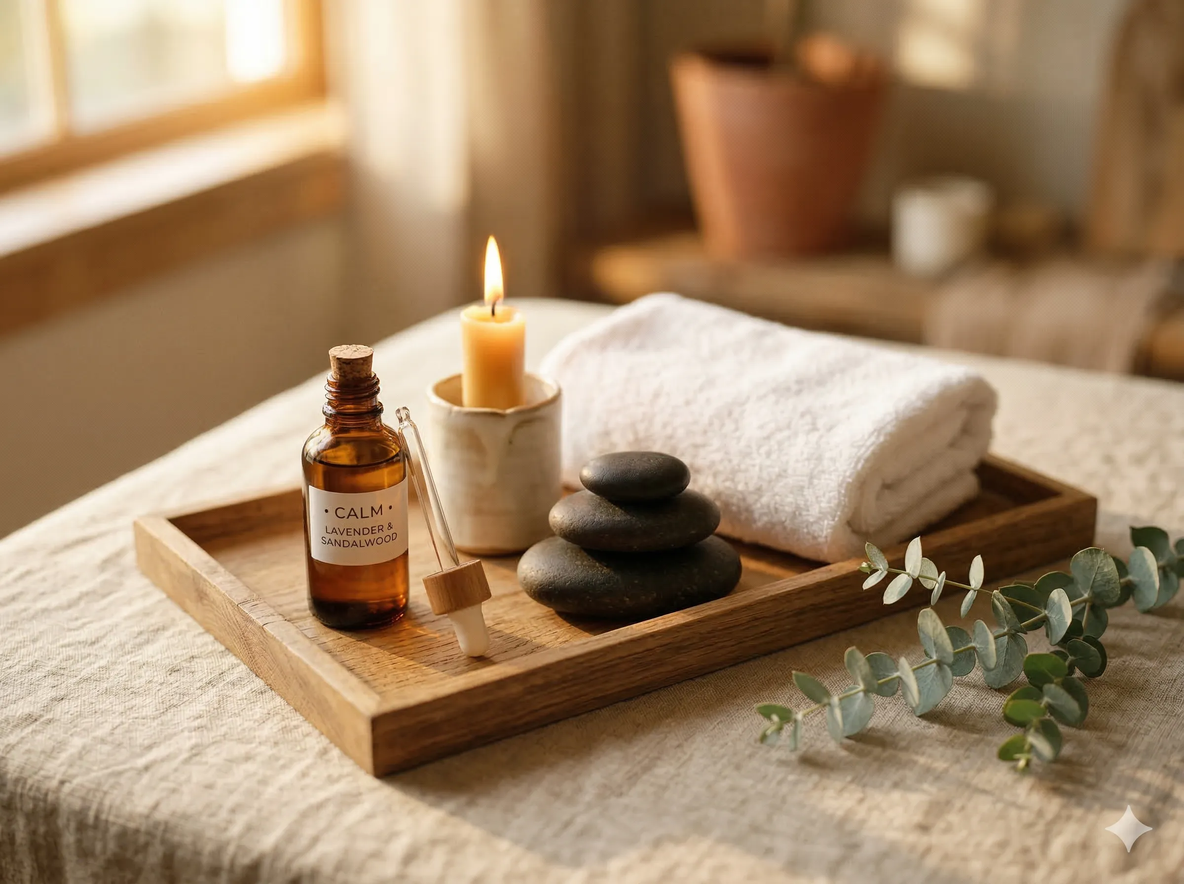 Olejki do masażu, świeca i ręcznik — przygotowanie do masażu relaksacyjnego